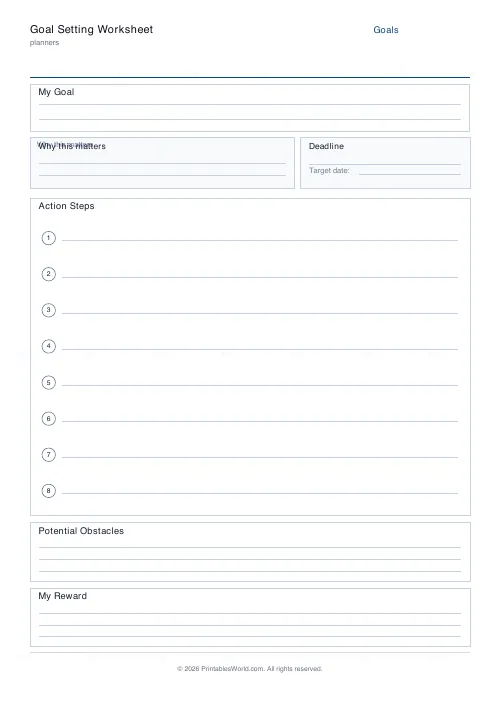 Free printable goal setting worksheet (8 steps), PDF download