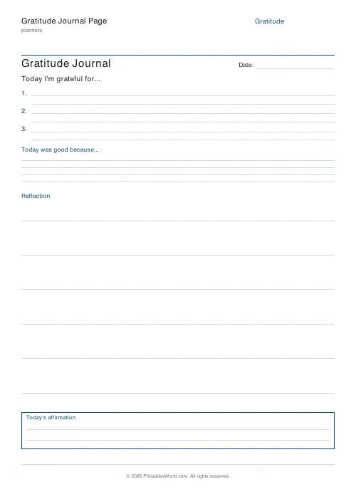 Free printable gratitude journal — With affirmation — PDF download