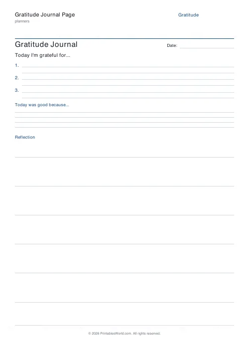 Free printable gratitude journal — No affirmation — PDF download