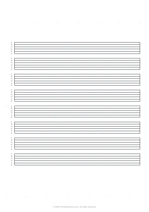 Free printable guitar tab paper (8 systems), PDF download