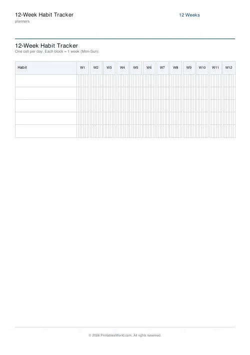 Free printable 12-week habit tracker — 5 habits — PDF download