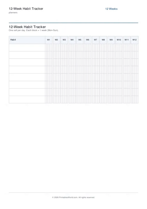 Free printable 12-week habit tracker (8 habits), PDF download