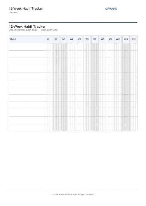 Free printable 12-week habit tracker (12 habits), PDF download