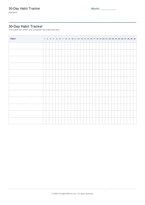 Free printable 30-day habit tracker (12 habits), PDF download