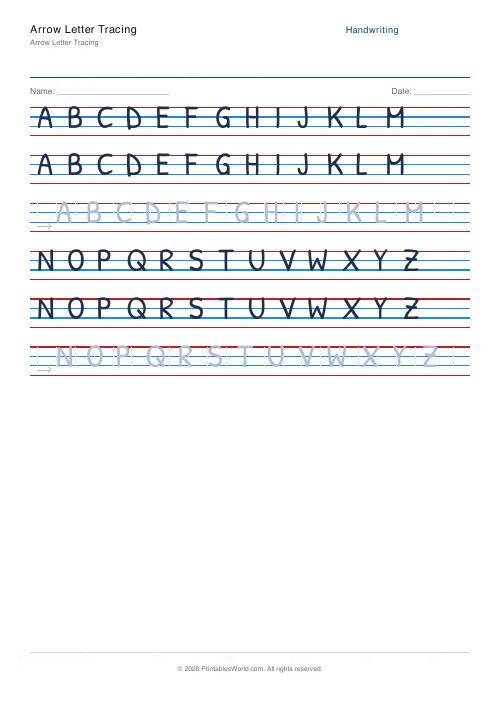 Free printable handwriting practice — Stroke arrows — PDF download