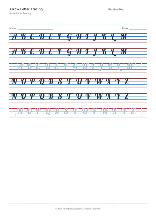 Free printable handwriting practice — Lobster (cursive) — PDF download