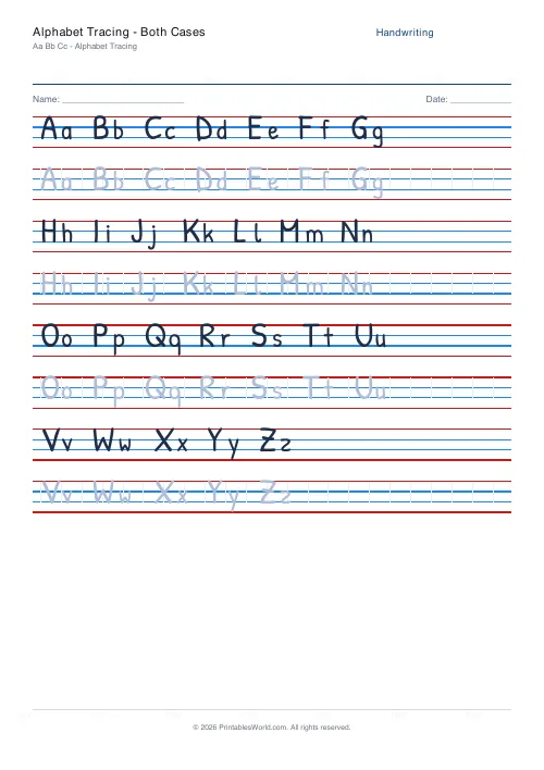 Free printable handwriting practice — Patrick Hand — PDF download