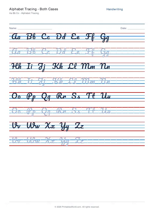 Free printable handwriting practice — Pacifico (cursive) — PDF download