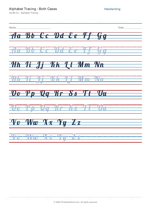 Free printable handwriting practice — Lobster (cursive) — PDF download