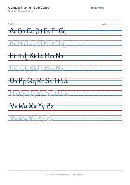 Free printable handwriting practice — Cursive (joined) — PDF download