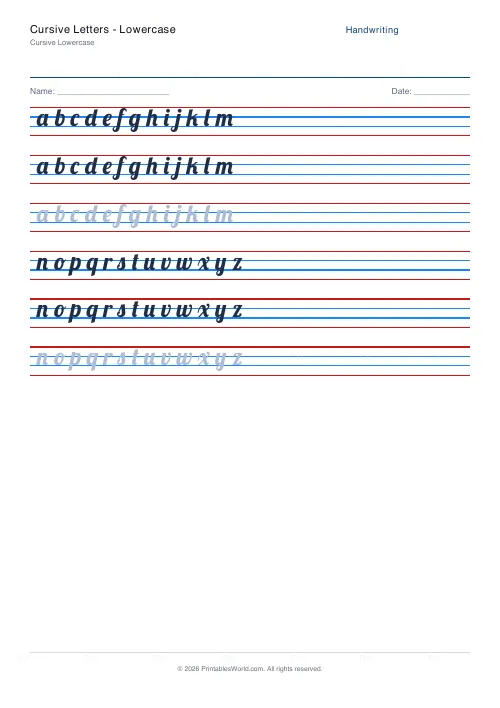 Free printable handwriting practice (Lobster (cursive)), PDF download