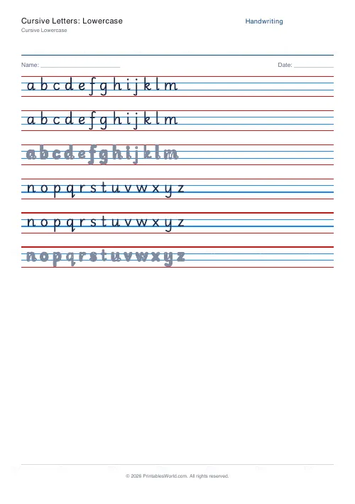 Free printable handwriting practice (Dotted trace), PDF download
