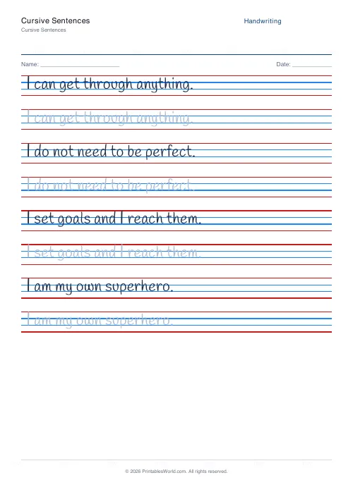 Free printable handwriting practice — Handlee — PDF download