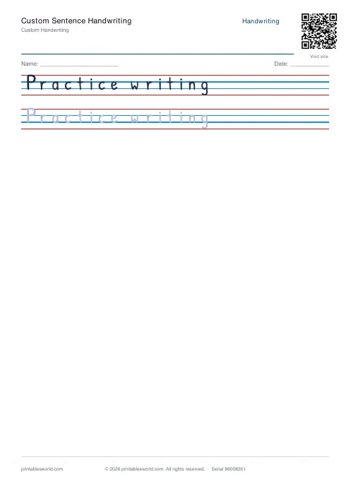 Free printable custom Sentence Handwriting PDF — sheet 1