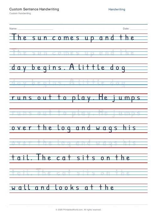 Free printable handwriting practice (Dotted trace), PDF download