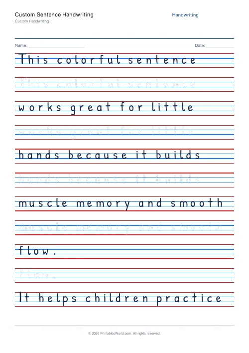 Free printable handwriting practice (Dotted trace), PDF download