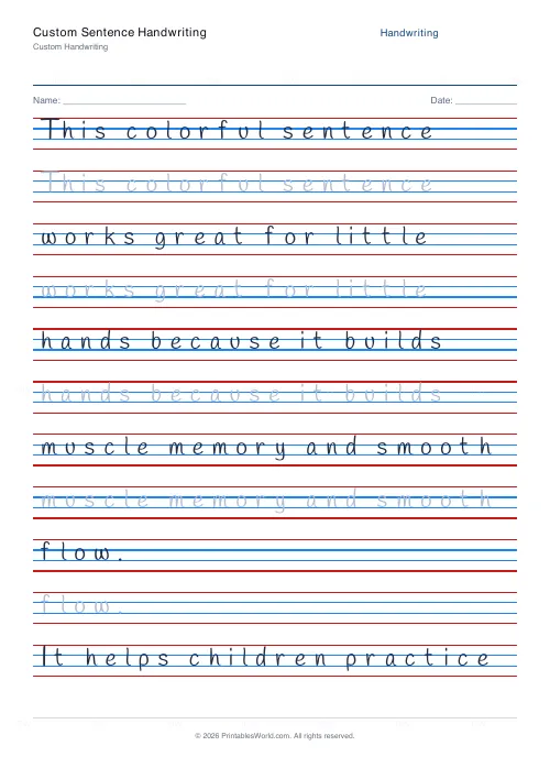 Free printable handwriting practice (Handlee), PDF download