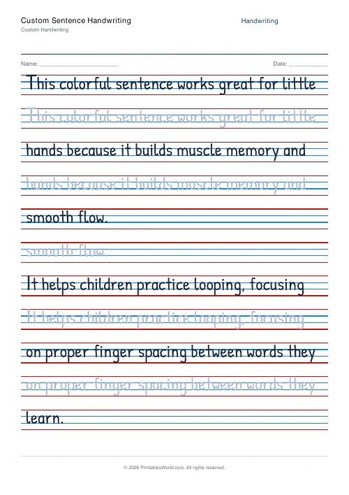 Free printable handwriting practice (Cursive (joined)), PDF download