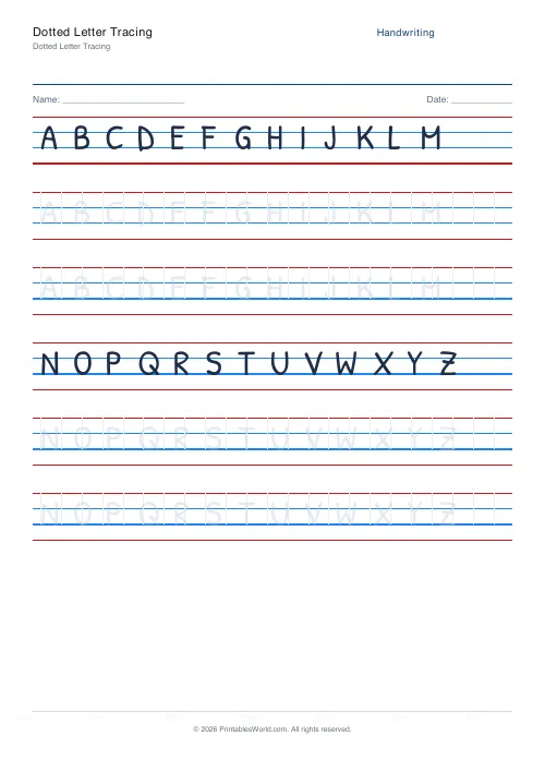 Free printable handwriting practice — Print (separate) — PDF download