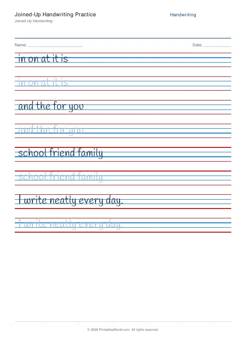 Free printable handwriting practice — Handlee — PDF download