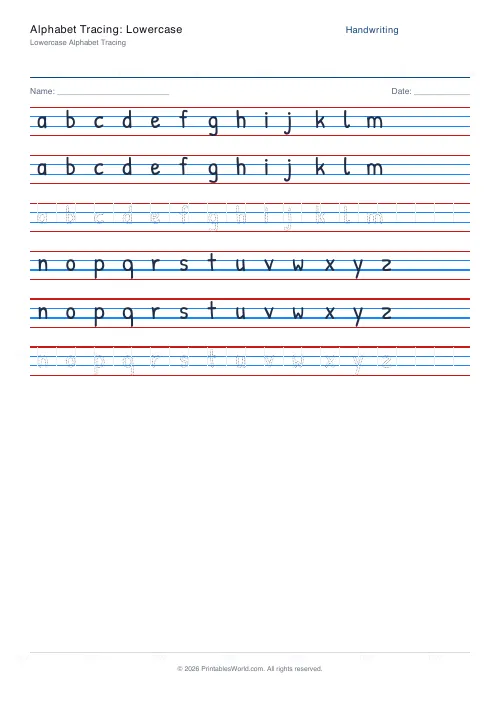 Free printable handwriting practice (Dotted trace), PDF download