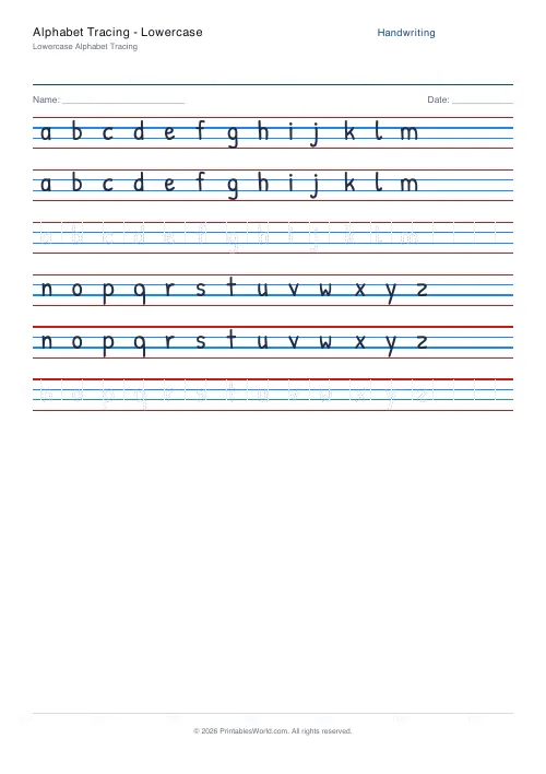 Free printable handwriting practice (Dotted trace), PDF download