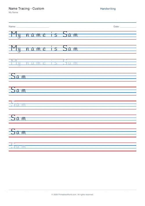 Free printable handwriting practice — Handlee — PDF download