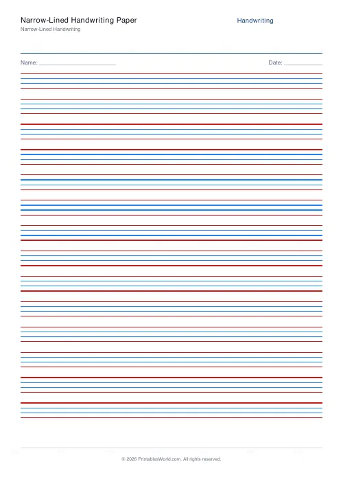 Free printable blank narrow-lined handwriting paper, PDF download