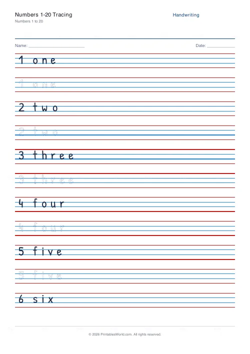 Free printable handwriting practice (Dotted trace), PDF download