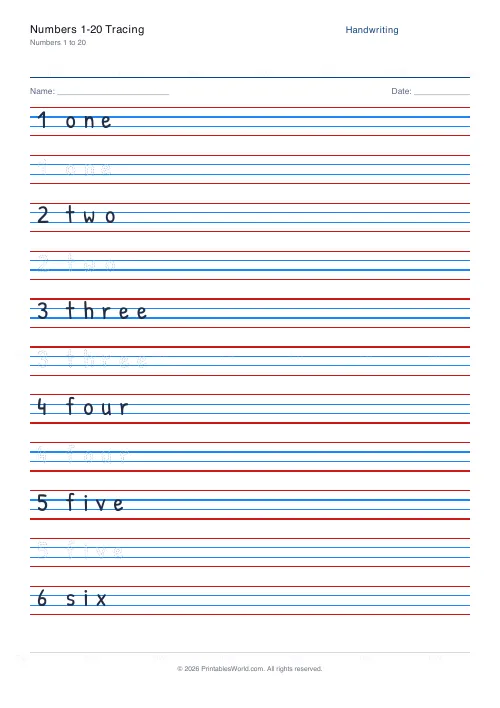 Free printable handwriting practice (Dotted trace), PDF download