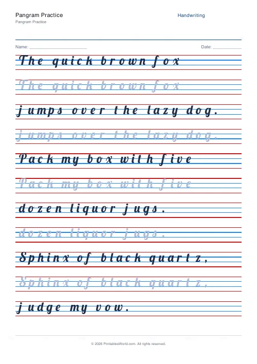 Free printable handwriting practice — Lobster (cursive) — PDF download