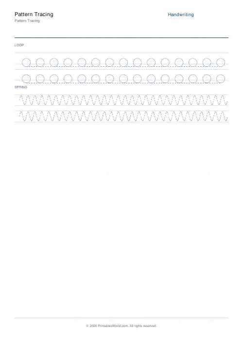 Free printable pattern tracing (Cursive loops), PDF download