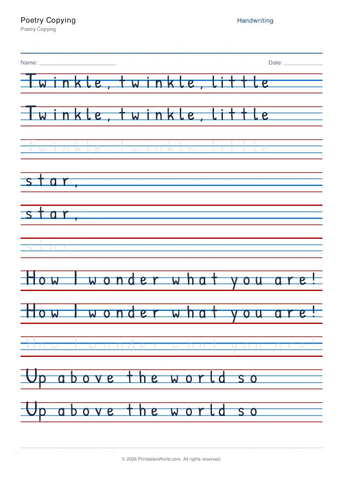 Free printable handwriting practice — Dotted trace — PDF download