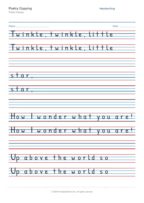 Free printable handwriting practice — Blank (copy only) — PDF download
