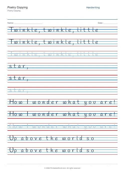 Free printable handwriting practice — Handlee — PDF download