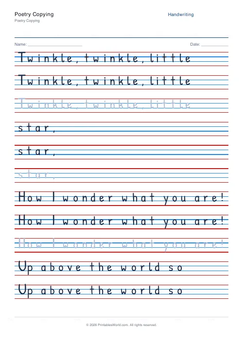 Free printable handwriting practice — Print (separate) — PDF download
