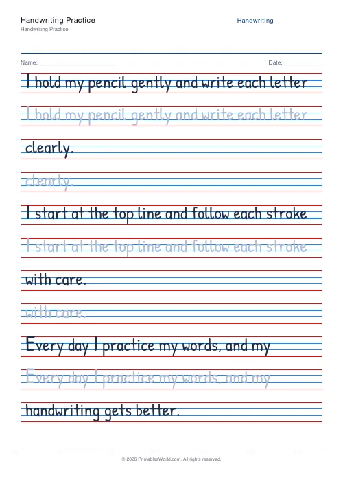 Free printable handwriting practice — Patrick Hand — PDF download
