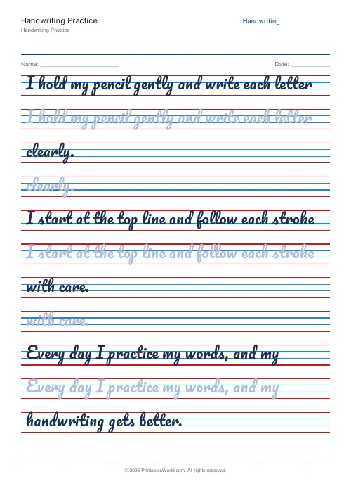 Free printable handwriting practice — Pacifico (cursive) — PDF download