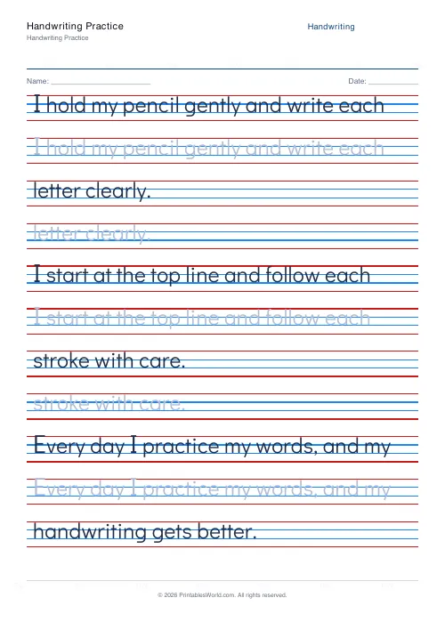 Free printable handwriting practice — Didact Gothic (print) — PDF download