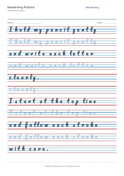 Free printable handwriting practice — Print (separate) — PDF download
