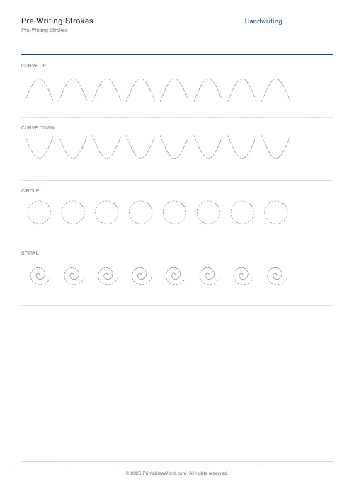Free printable pre-writing strokes — Curves & circles — PDF download