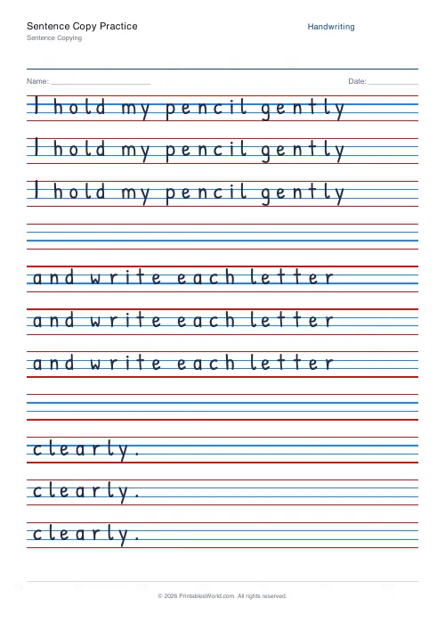 Free printable handwriting practice (Blank (copy only)), PDF download