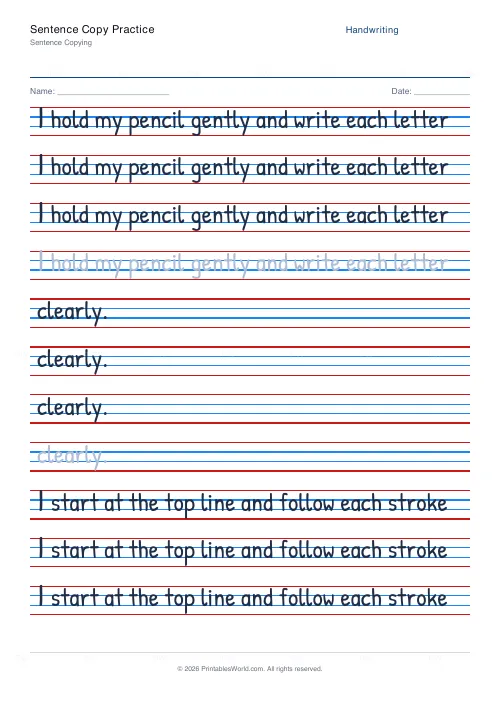Free printable handwriting practice (Cursive (joined)), PDF download