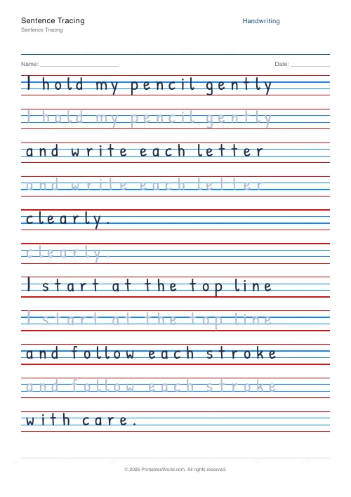 Free printable handwriting practice — Solid trace — PDF download