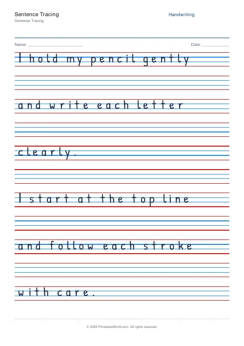 Free printable handwriting practice — Blank (copy only) — PDF download