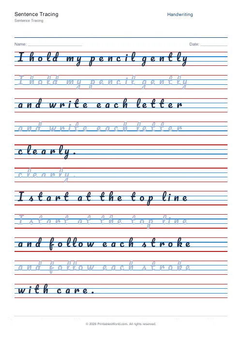 Free printable handwriting practice — Pacifico (cursive) — PDF download