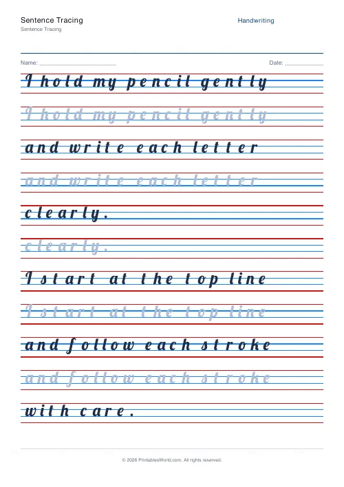 Free printable handwriting practice — Lobster (cursive) — PDF download