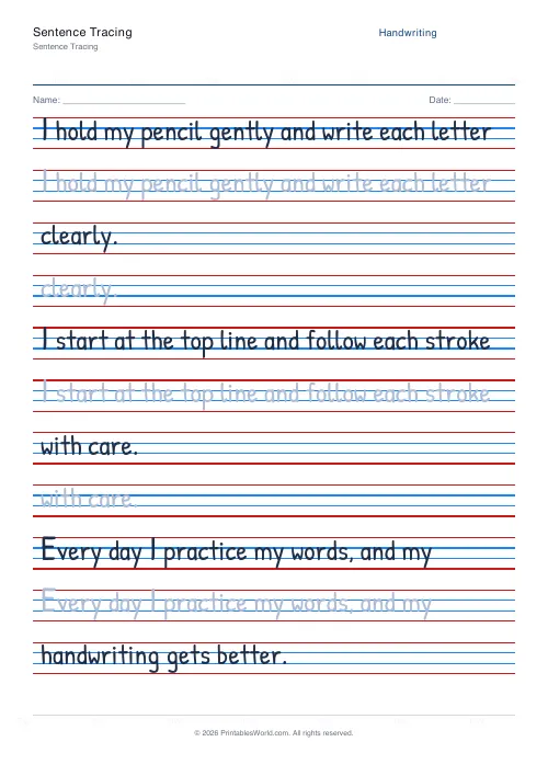Free printable handwriting practice — Cursive (joined) — PDF download