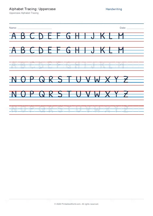 Free printable handwriting practice (Dotted trace), PDF download