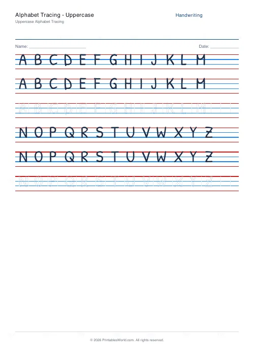 Free printable handwriting practice (Dotted trace), PDF download